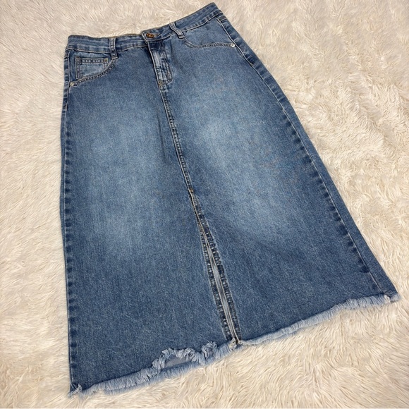 Rewash front Slit Maxi raw hem denim Skirt Vintage Reunion Size 27 - Picture 1 of 11